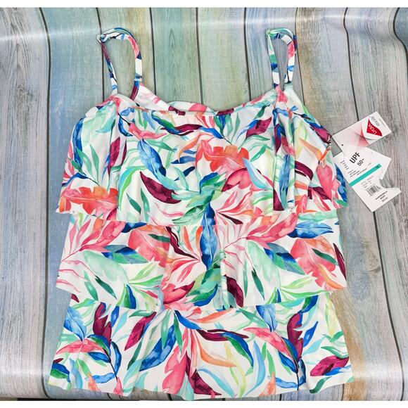Maxine Of Hollywood Tankini Top Tropical Flutter Hem Swimsuit NEW Size 16 Swim - Picture 3 of 6